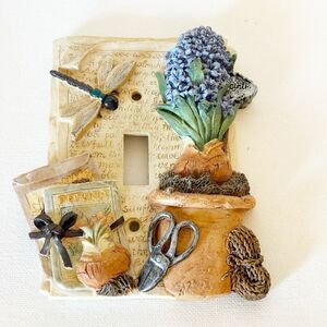 Figi Light Switch Wall Plate 1997 Flowers Hyacinth Dragonfly Gardening NWT